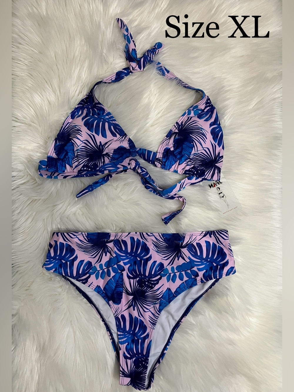 Tropical Leaf Pink & Blue Women's Bikini Set XLarge
